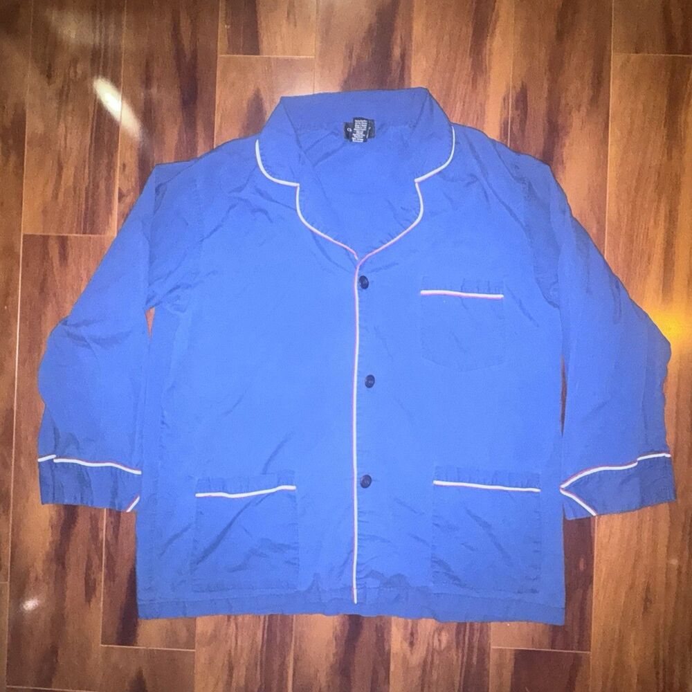 Vintage 90s Christian Dior Monsieur Pajama Shirt XL Blue Red White Piping